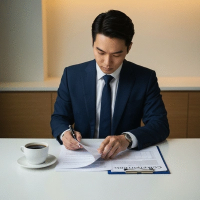 Person reviewing financial documents and compliance checklist on a desk with a laptop and coffee, representing federal fundraising regulations