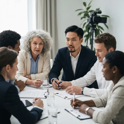 Diverse group of people discussing policy, symbolizing legislative debate and voting