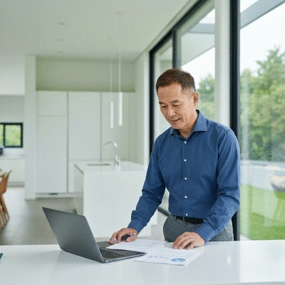 Person researching eligibility criteria on a laptop with Missouri state map on screen