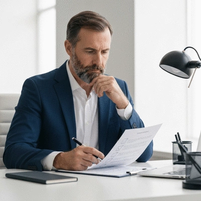 Person thoughtfully considering a checklist for public service