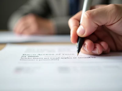 Close-up of hands signing a ballot access petition, with a pen and official document, clean background