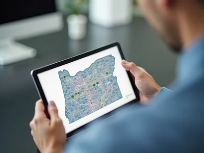 Person reviewing political campaign documents on a tablet with Oregon state map overlay, no text, no words, no typography