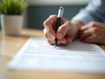 Person filling out official forms with a pen, representing the candidate filing process