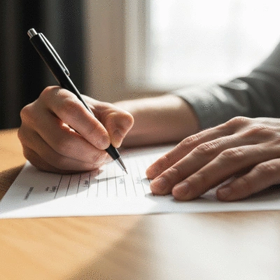 Person filling out a ballot access petition, focused on the signature lines