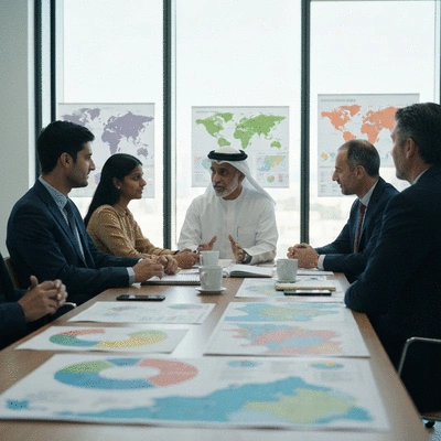 Diplomats discussing foreign policy at a formal conference table