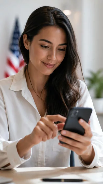 Person using social media on a smartphone with political graphics, symbolizing ethical engagement