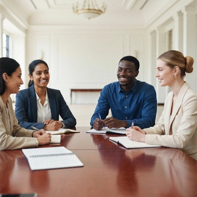 Diverse group of people discussing campaign ethics and strategies