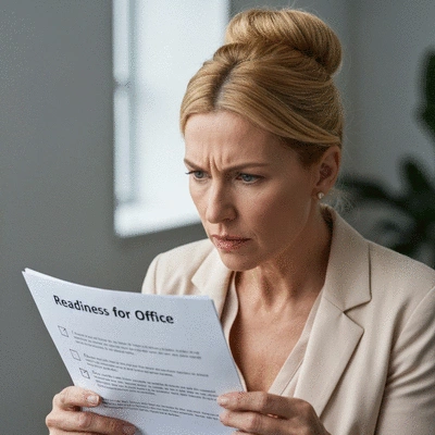 Person thoughtfully considering a checklist to run for office