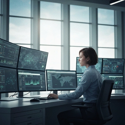 Cybersecurity expert monitoring secure network systems