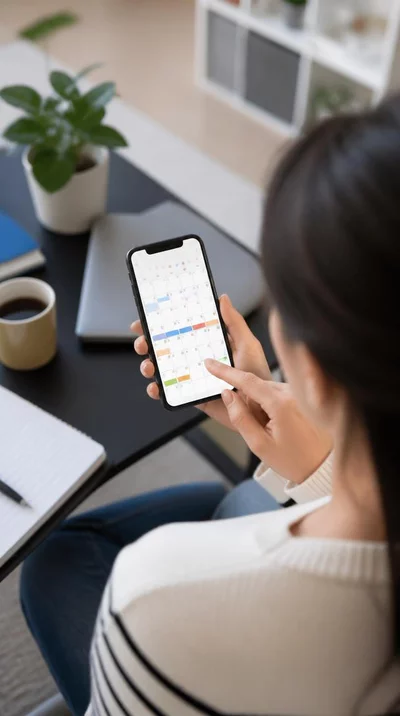 Person using a smartphone to track election deadlines on a calendar app