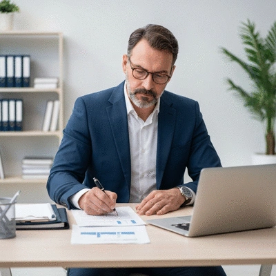 Candidate working diligently at a desk, showing strong work ethic