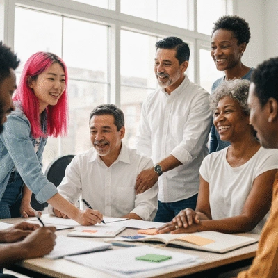 People engaging in civic activities and discussions