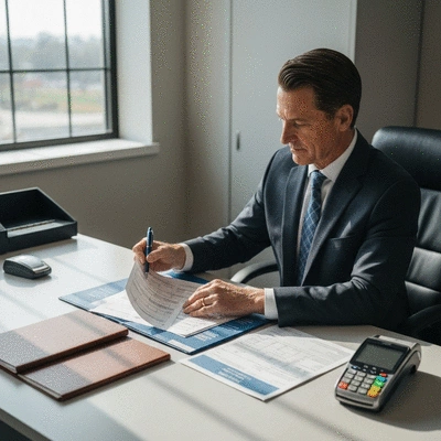 Candidate paying filing fees at a government office desk