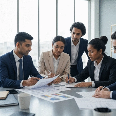 Group of diverse professionals collaborating on a security strategy