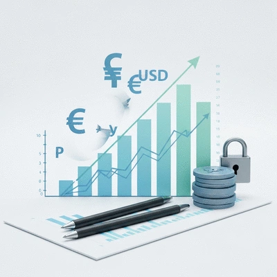 Abstract representation of economic stability with graphs and currency symbols, clean image