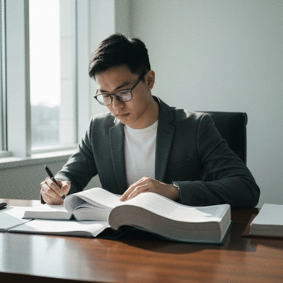 Person studying legislative documents, symbolizing civic engagement