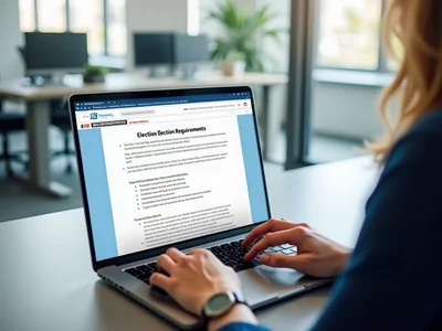 Person using a laptop to research election requirements on the South Carolina Election Commission website