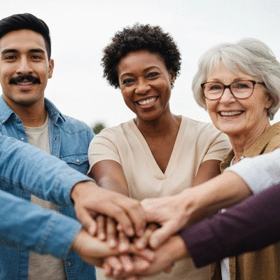 Diverse group of people holding hands, symbolizing civil rights