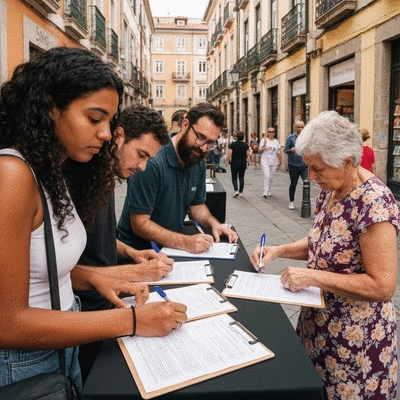 People signing petition forms on clipboards at a community event, demonstrating support for a candidate in Kansas
