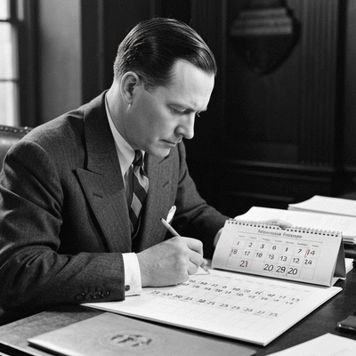 Person studying a calendar with marked important election deadlines, organized and diligent