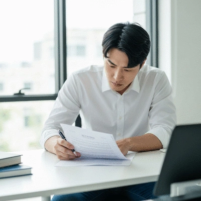 Person studying election documents with a focused expression