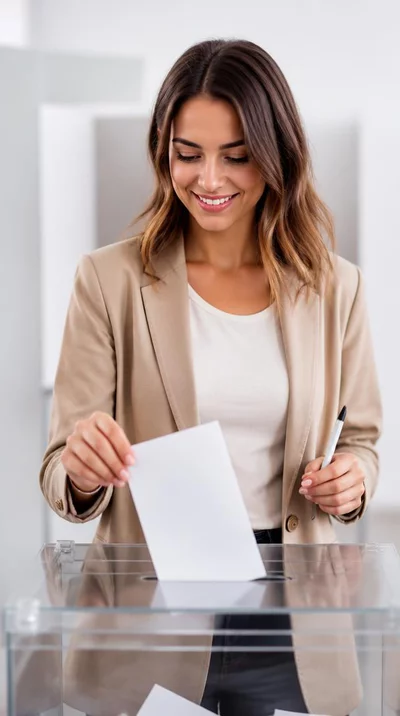 Person holding a ballot and pen, representing election participation